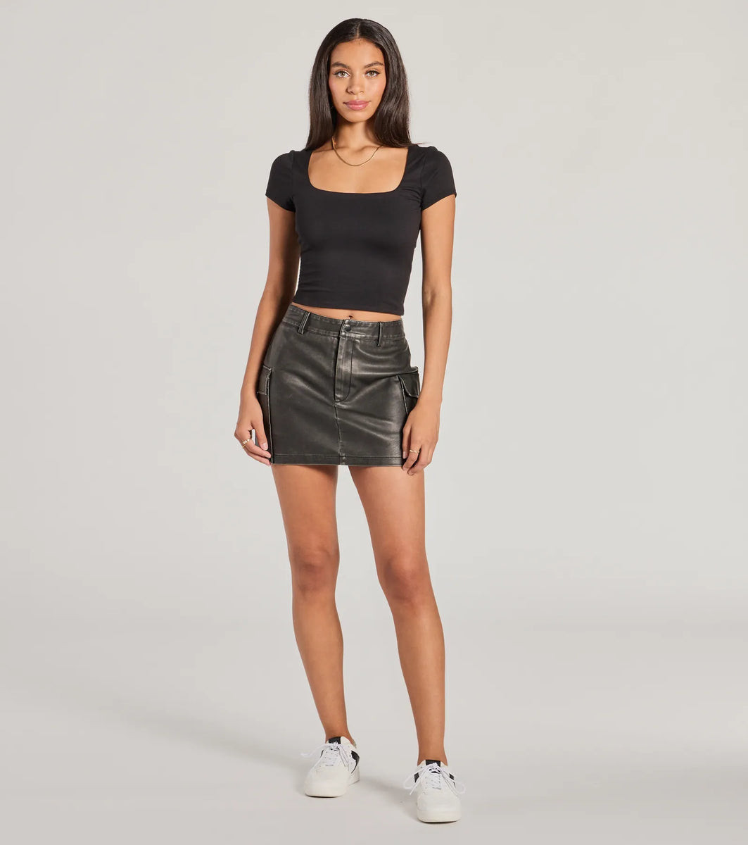 Edgy Cuteness High-Rise Cargo Faux Leather Mini Skort | Windsor Stores