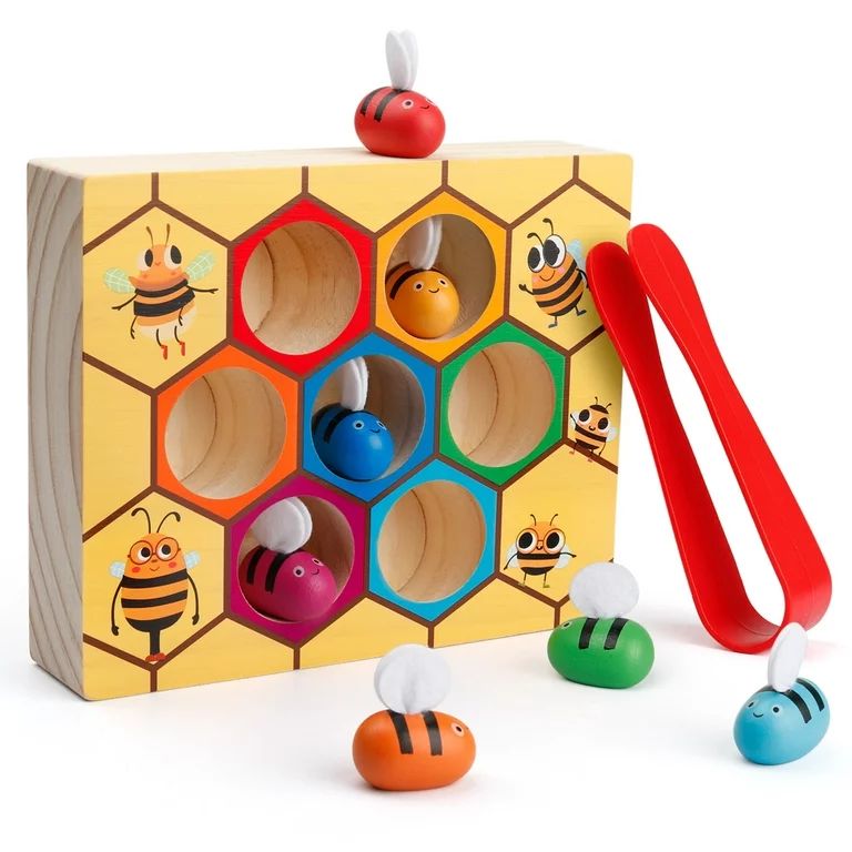 Coogam Toddler Fine Motor Skill Toy, Clamp Bee to Hive Matching Game, Montessori Wooden Color Sor... | Walmart (US)