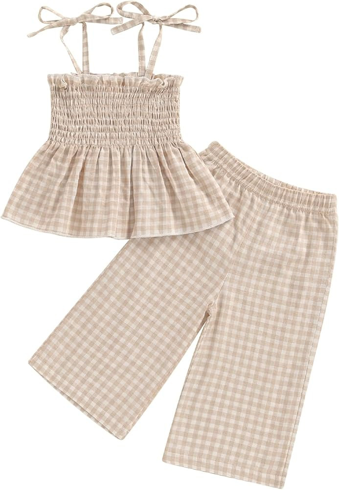 VISGOGO Infant Baby Toddler Girls Clothes Solid Color Sleeveless Camisole Linen Pants Set Baby Su... | Amazon (US)