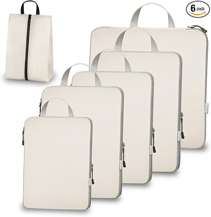 Compression Packing Cubes for Travel, Set of 6 Expandable Luggage Organizers with Shoe Bag, Light... | Amazon (US)