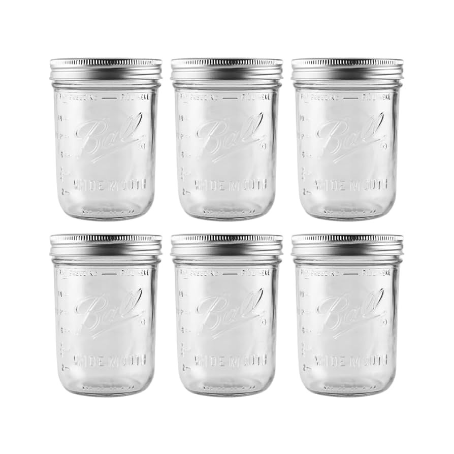 Ball - 16 oz Wide Mouth Glass Mason Jars | 6 Pack Jars with Airtight Lids | Large Glass Jar for F... | Amazon (US)