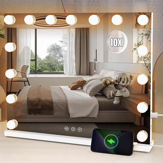 Lighted Makeup Mirror 19" L x 23" Light Hollywood Mirror with Detachable 10X Magnification Hollyw... | Amazon (US)