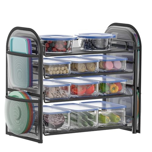 Aimeaihe Food Storage Containers Lid Organizer, Kitchen Cabinet Organizer for Food Storage Containers Set, Lid Storage Rack for Kitchen Cabinets, Plastic Lid Organizer For Pantry Shelves and Cupboards | Amazon (US)