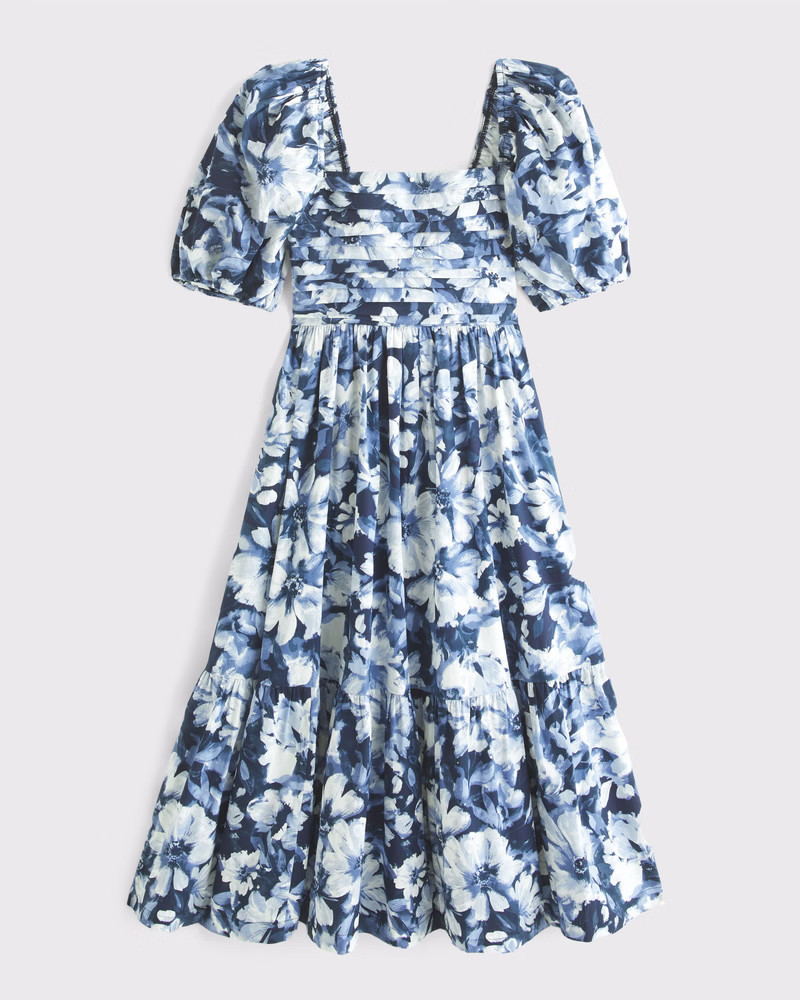 Abercrombie & Fitch Women's The A&F Emerson Poplin Puff Sleeve Midi Dress in Blue Floral - Size XXS | Abercrombie & Fitch (US)