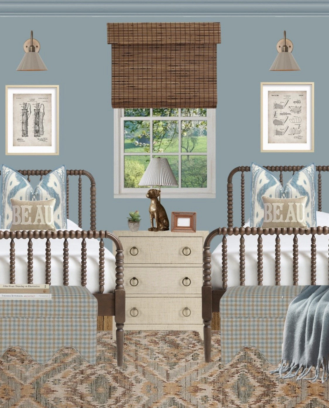 Three thoughtfully layered spaces—a shared kids bedroom, a nursery design, and a classic bedroom—each focused on timeless pattern, warm textures, and livable comfort. From woven beds and tailored bedding to gingham drapery, vintage-inspired art, and soft blue-green palettes, these rooms are designed to feel collected, not themed. Shop the furniture, lighting, rugs, and decor used throughout each space below.

#LTKKids #LTKBaby #LTKHome