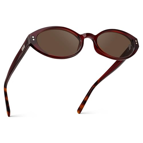 WearMe Pro WMP Eyewear – Women’s Oval Sunglasses: Slim 90s-Inspired Frame with Soft Curves, Trendy Minimal Fashion Look (Red Garnet/Brown Lens) | Amazon (US)