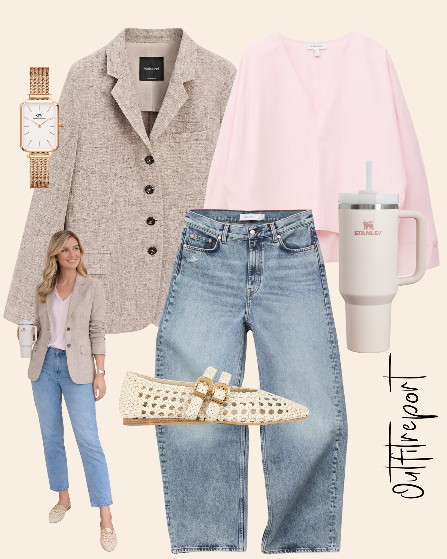 beige blazer outfit for spring, with pink sweater top, denim jeans and white flats  

 

#LTKspring #LTKeurope #LTKstyletip