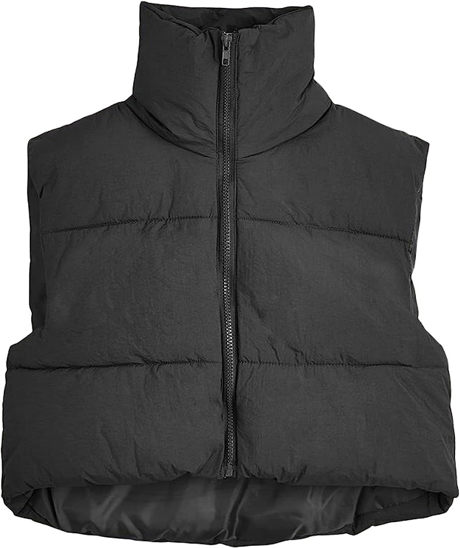 Cropped Puffer Vest Women Zip Up Stand Collar Sleeveless Padded Crop Puffy Vests | Amazon (US)
