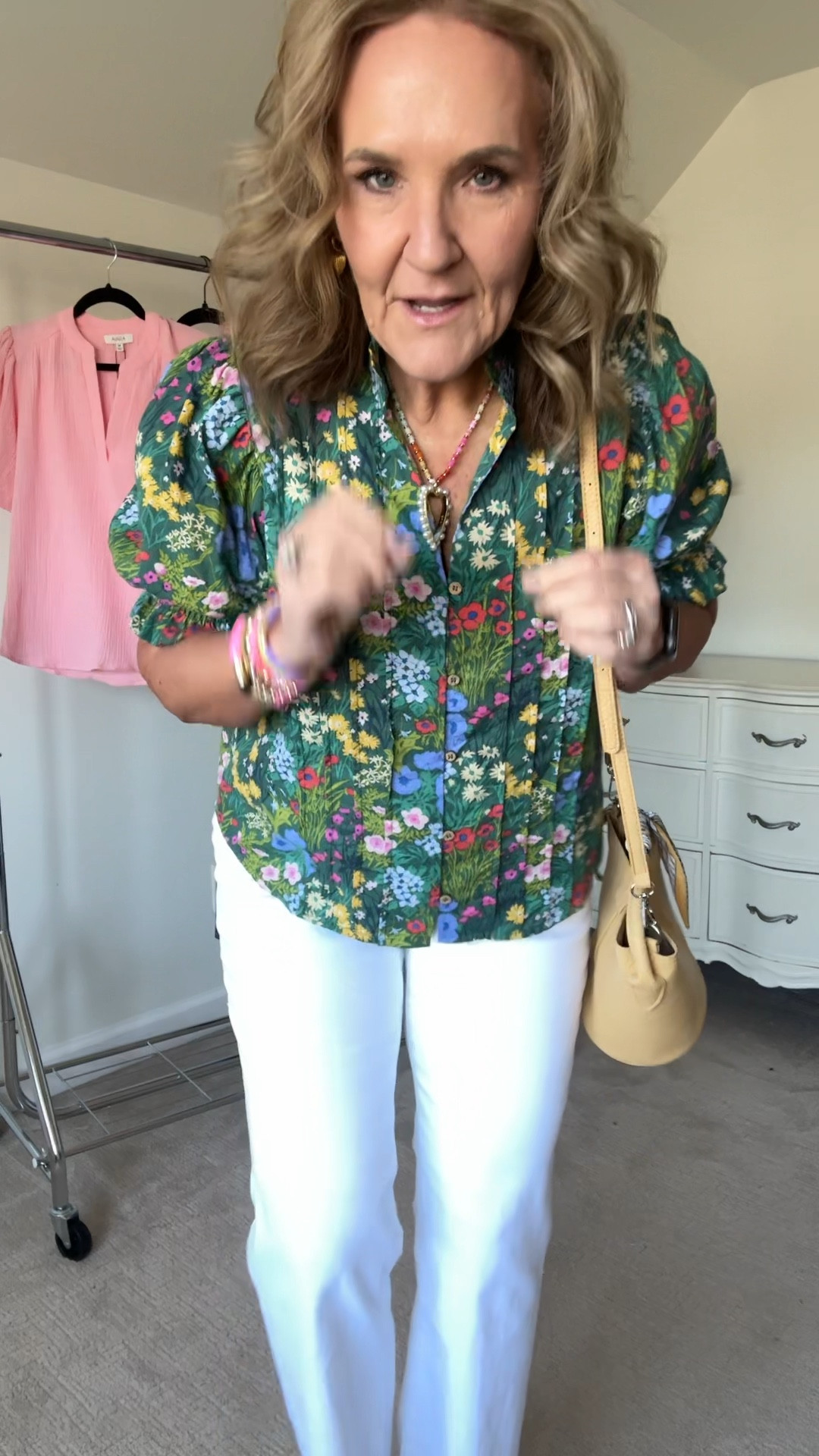 New spring arrivals from shop Avara. Use my code NANETTE15 for 15% off.

Top size medium and oh my it’s pretty!! 

Jeans are kut from the kloth. I am wearing a size 8. 

My jewelry launches  tomorrow,3/5 
Spring fashion, spring outfits, white jeans, pink blouse, yellow purse 

#LTKOver40 #LTKSeasonal #LTKFindsUnder100