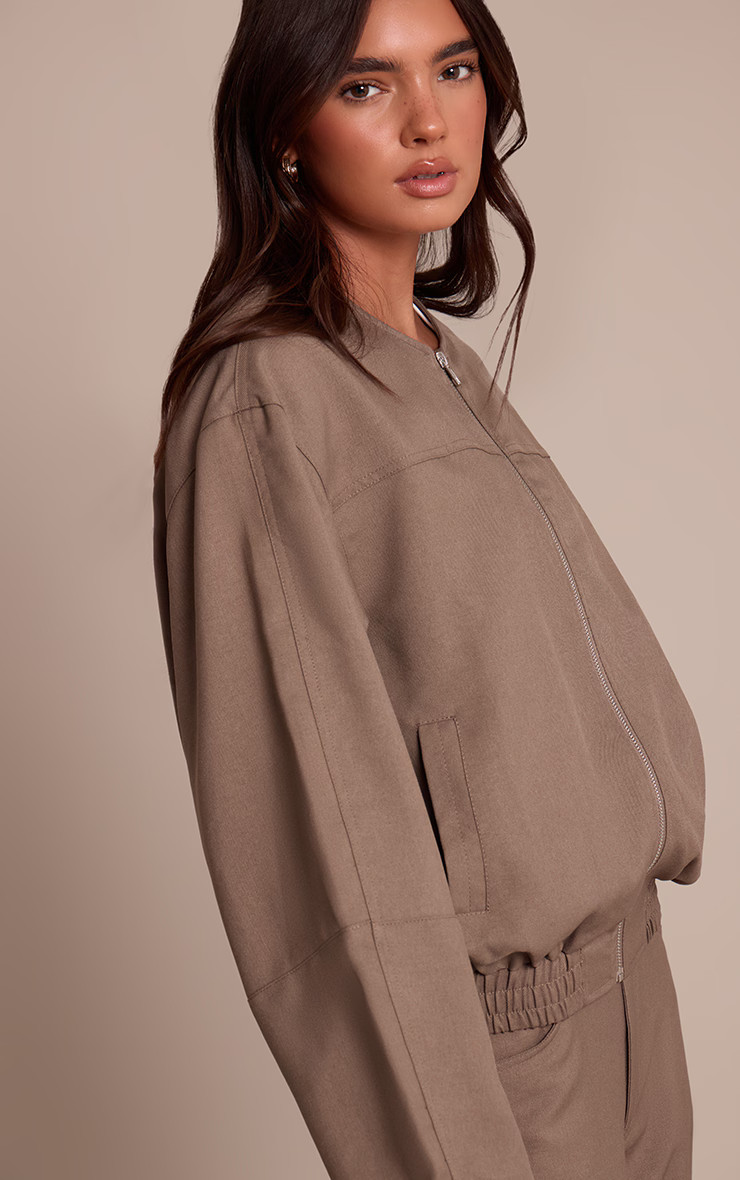 Grey Tailored Woven Elasticated Waist Bomber Jacket | PrettyLittleThing US