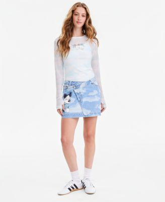 Women's Mickey Mouse Parade Balloon Cloud Print Mini Denim Skirt, Macy's Exclusive | Macy's