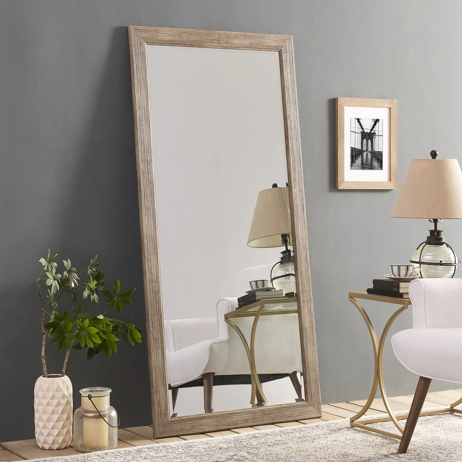 Sailee Rectangle Full Length Mirror, Faux Wood Farmhouse Mirror, Floor Mirror | Wayfair North America