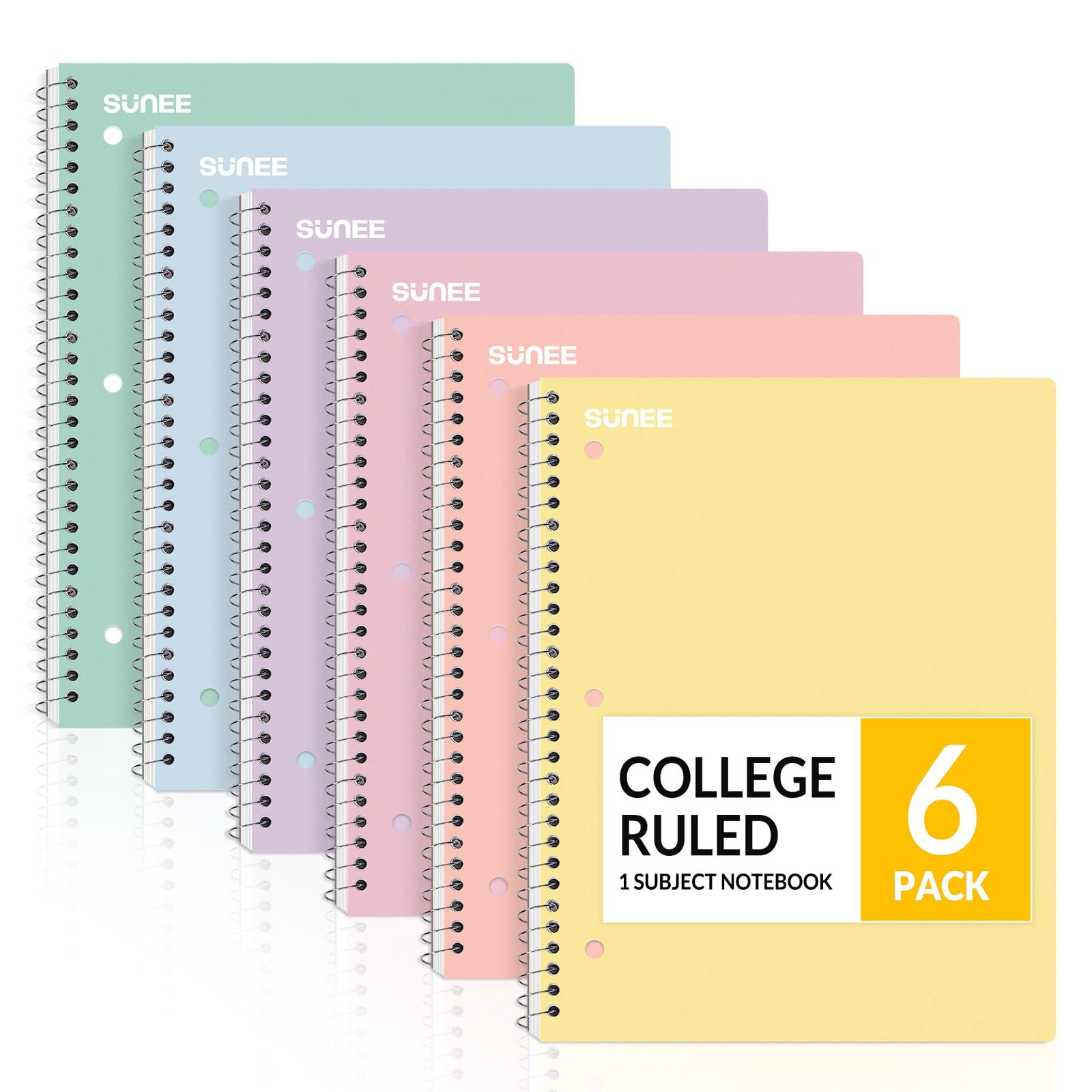 SUNEE Spiral Notebooks, 6 Pack, 1-Subject, College Ruled Paper, 8" x 10-1/2", 70 Sheets per Notebook, Assorted Pastel Colors Spiral Notebooks for School | Amazon (US)