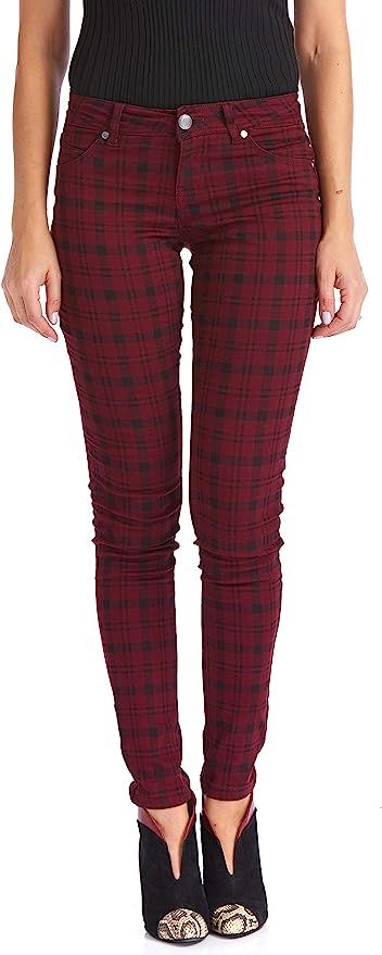 Suko jeans Women's Plaid Skinny Jeans Tartan Pants Power Stretch Denim | Amazon (US)