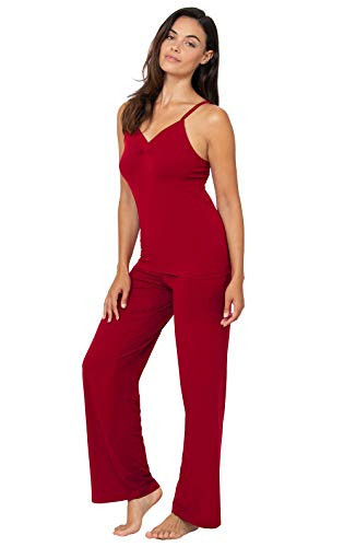 PajamaGram Naturally Nude Pajamas for Women Set - Sexy Pajama Set for Women - Cami and Pant Pajama Sets 2 piece Pijamas de Mujer Silky Womens Set, Plus Size, Ruby Red, 1X | Amazon (US)