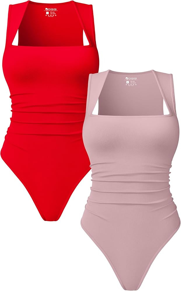 OQQ Women’s Square Neck Sleeveless Bodysuit Shapewear Tank Top Stretchy Slim Fit Bodycon Top fo... | Amazon (US)