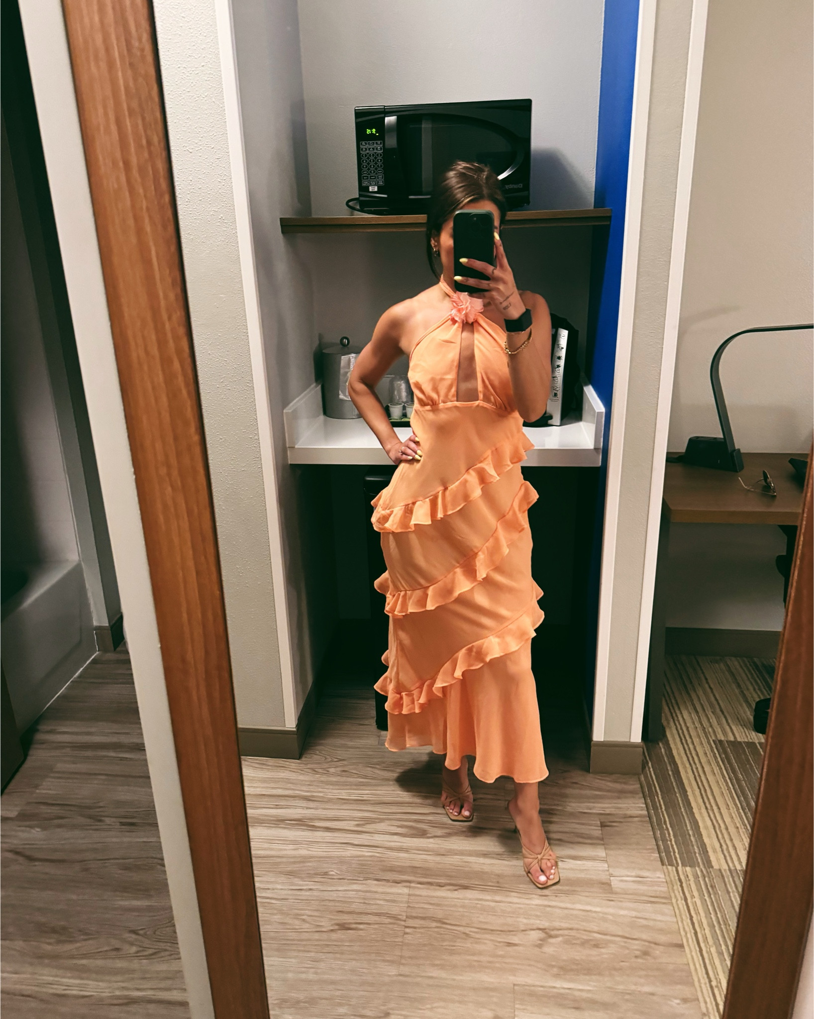 For the love of lemons dress I wore for a wedding as a guest. Loved the style couldn’t figure out neck line and it was crazy see through ugh! But with shorts underneath it was okay.

Kamron maxi dress in peach 
XXS petite size I would say true 

#LTKWedding #LTKTravel