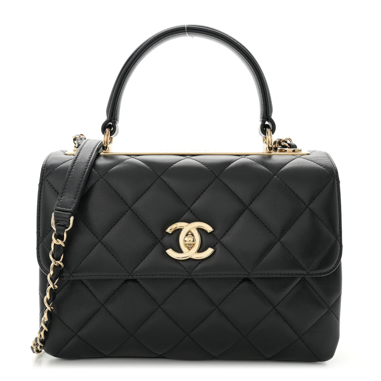 Lambskin Quilted Medium Trendy CC Flap Dual Handle Bag Black | FASHIONPHILE (US)