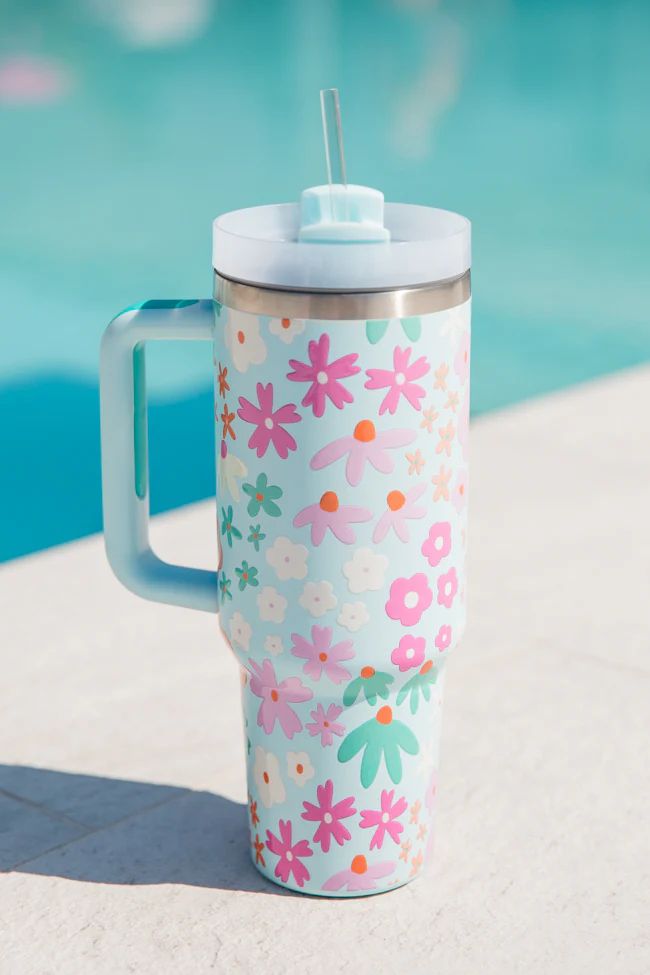 Sippin' Pretty Floral 40 oz Drink Tumbler With Lid And Straw | Pink Lily