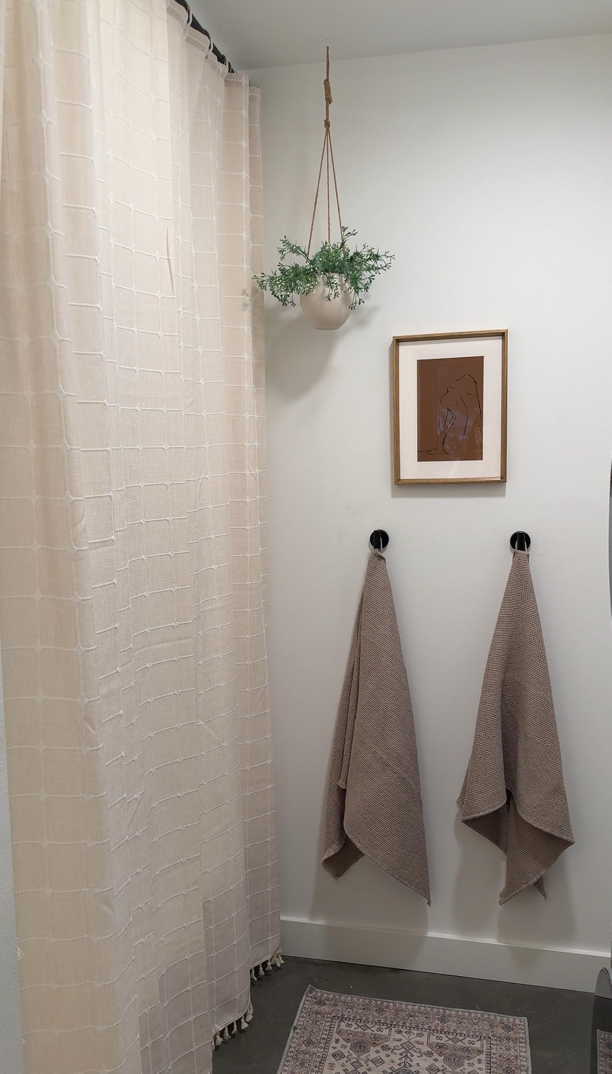 BTTN Extra Long Shower Curtain - 72x96 Inch Long Boho Chic Linen Fabric Heavy Duty Shower Curtain Set with Plastic Hooks, Tall Farmhouse Aesthetic Cute Tassel Shower Curtains for Bathroom, Cream/Beige | Amazon (US)