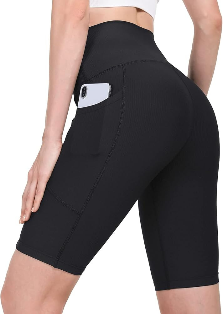 BALEAF Women's Ribbed Biker Shorts High Waisted Compression Long Shorts Yoga Workout Running Bermuda | Amazon (US)