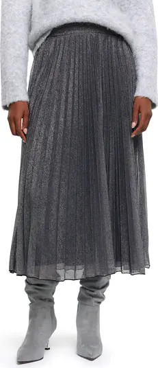 Metallic Plissé Midi Skirt | Nordstrom