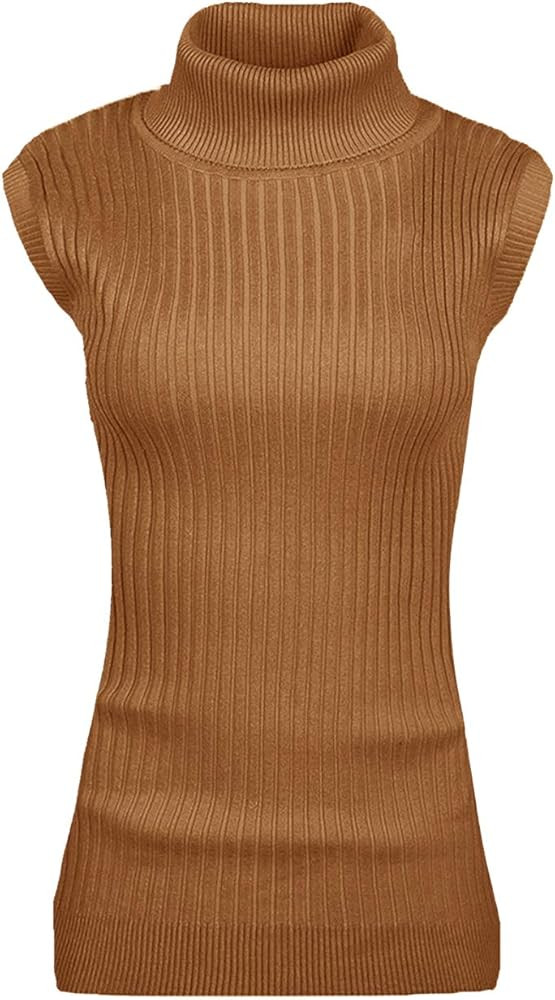 v28 Women Sleeveless High Neck Turtleneck Stretchable Knit Sweater Top | Amazon (US)