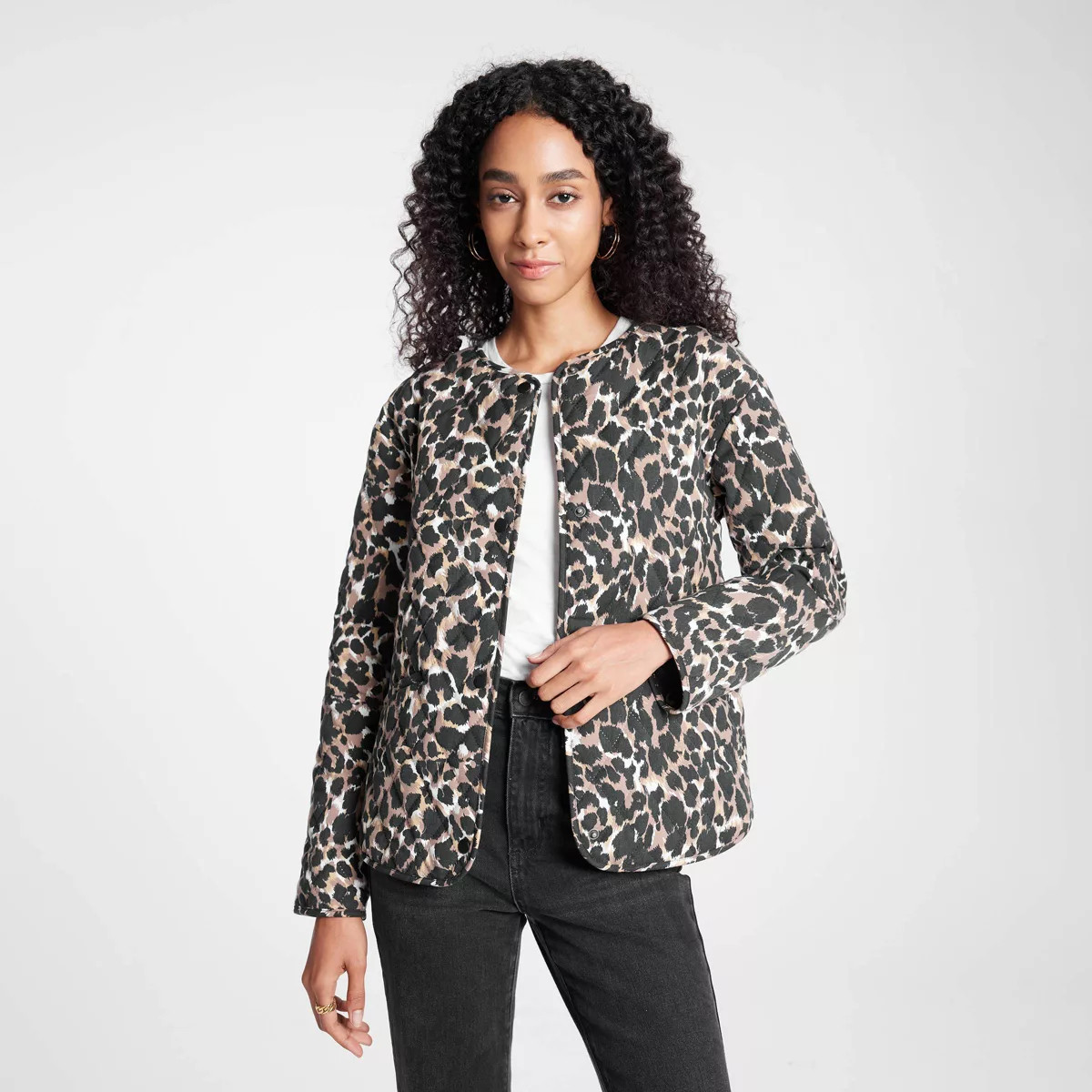 Women's Quilted Jacket - A New Day™ Brown Leopard Print M | Target