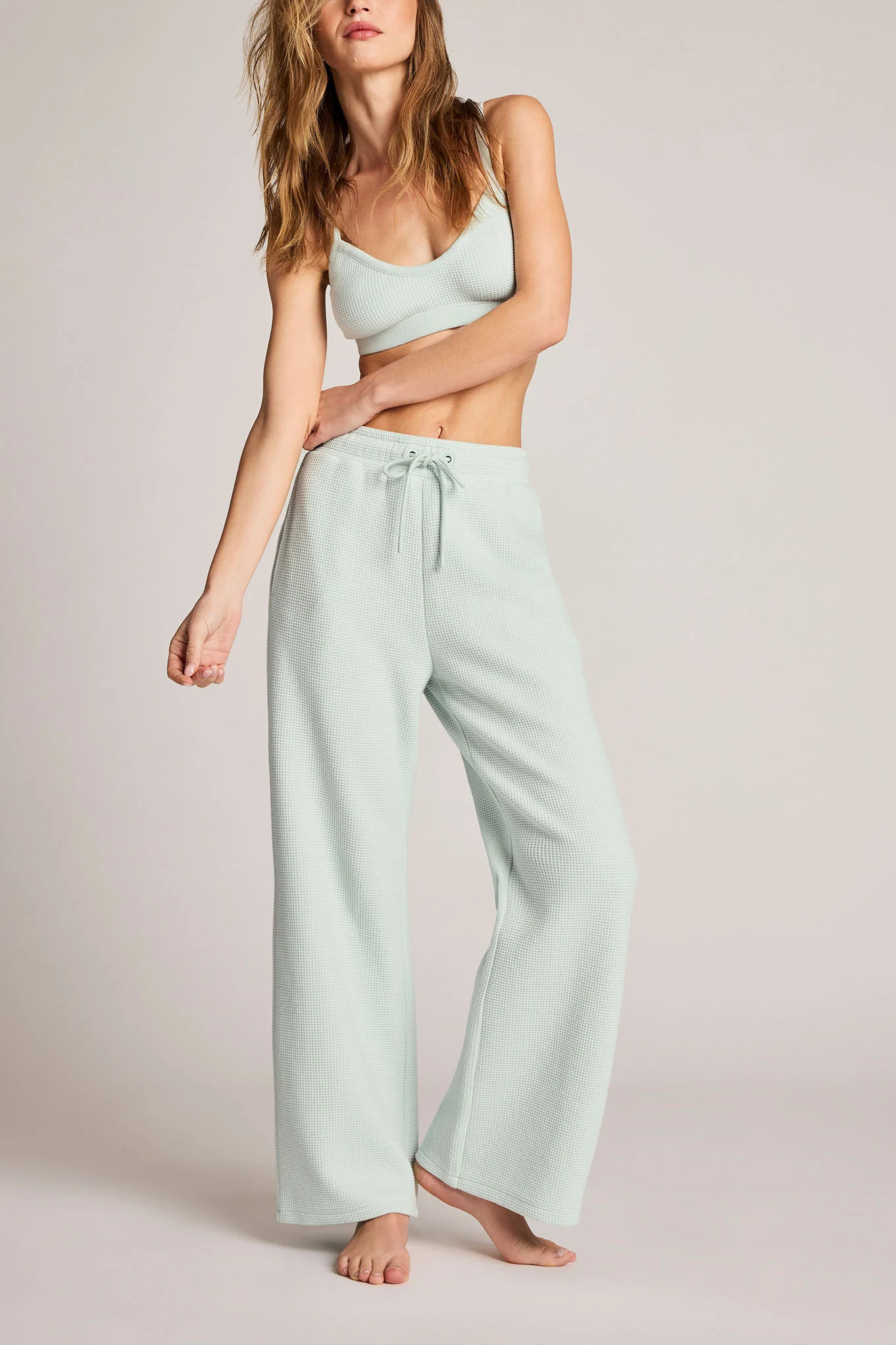 Waffle Knit Cropped Track Pant in Mist | Negative Underwear