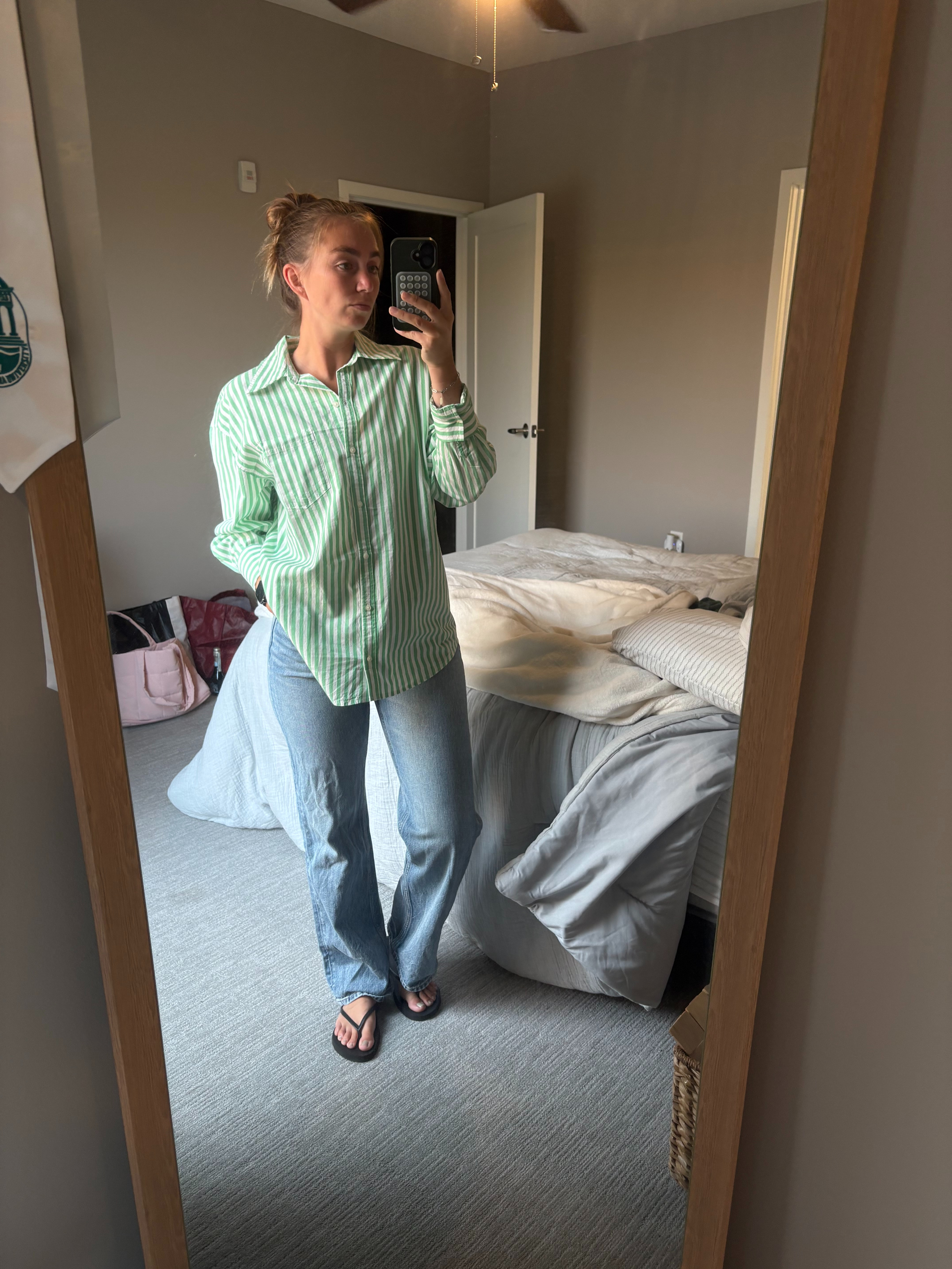 Easy summer outfits are my favorite, and this one has been on repeat lately. 💚 

This oversized Old Navy button down is lightweight enough for warm days and perfect for layering. I paired it with my favorite Abercrombie wide-leg jeans and classic Old Navy flip flops for an effortless everyday look. 

I've linked everything I could below!

#OldNavyCreator #OldNavyStyle #CasualStyle #EverydayOutfit #AffordableFashion #SummerStyle 

 #LTKootd #LTKSeasonal #LTKWorkwear