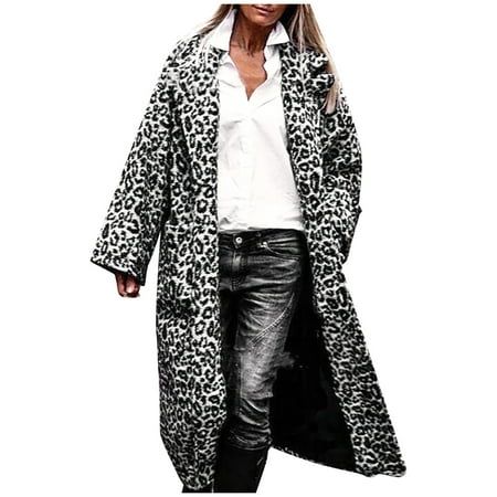 Trench Coats For Women Loose Leopard Print Mid-length Long Sleeve Coat Jacket Trench With Pocket | Walmart (US)