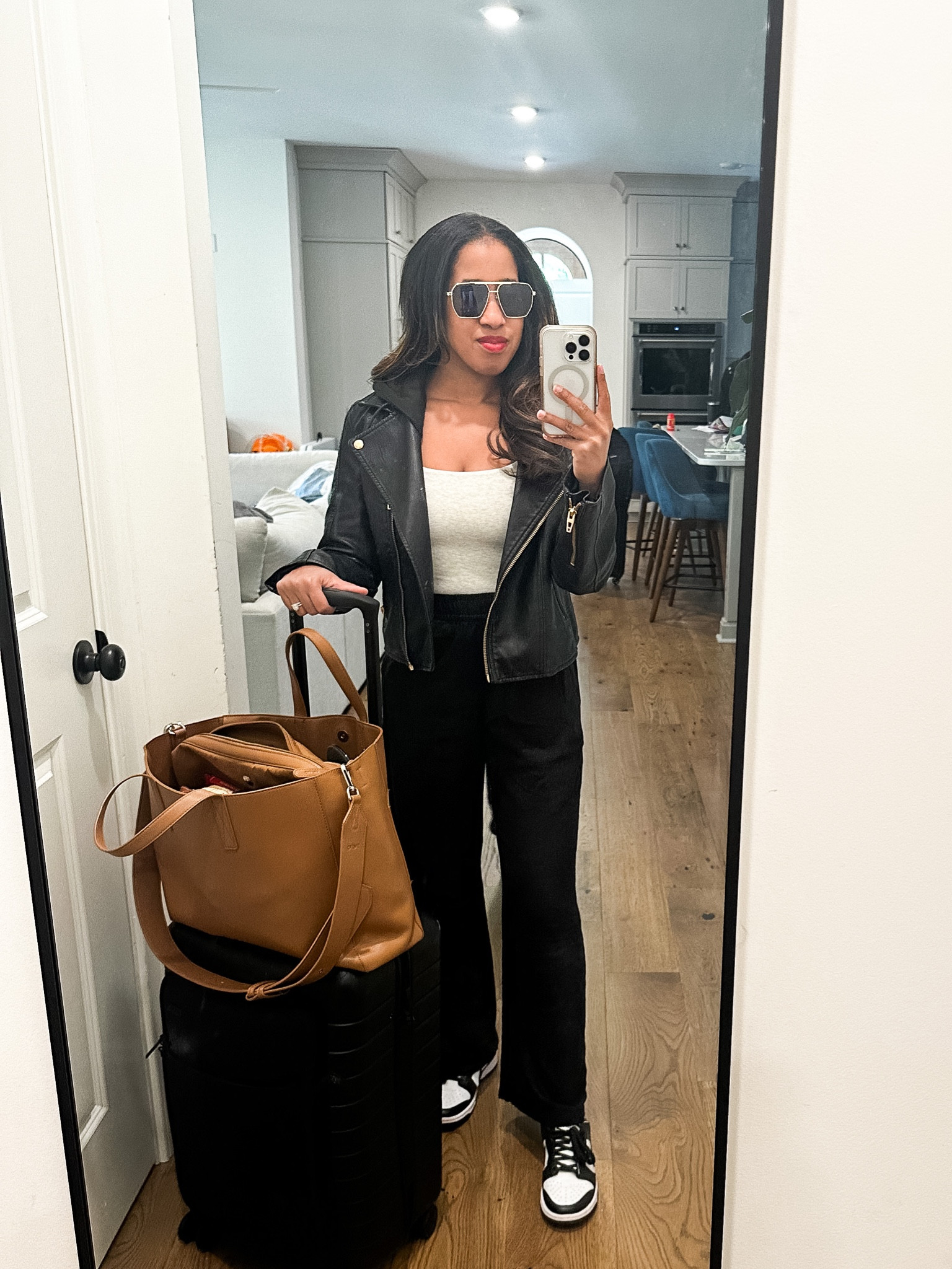 Doing best to not bring athleisure this trip but still be comfy! Here was my outfit for the plane. Pants I got XS. Jacket is M, shirt is S. Shoes are TTS

#LTKunder50 #LTKtravel #LTKunder100