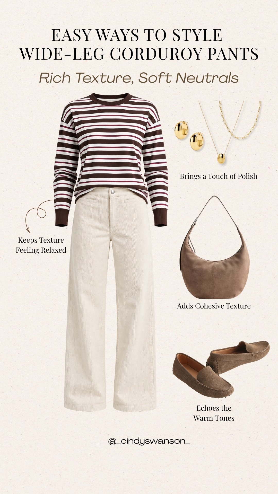 Wide-leg corduroy pants are such a lovely way to add texture to a neutral wardrobe. I paired these ivory cords with a relaxed brown-and-cream striped top and warm taupe accessories for an easy, polished everyday look.

#LTKootd #LTKgrwm #LTKOver40