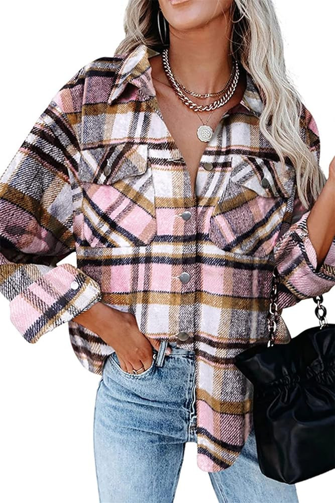 Women Corduroy Button Down Shacket Casual Shirt Jacket Long Sleeve Boyfriend Blouses Tops | Amazon (US)