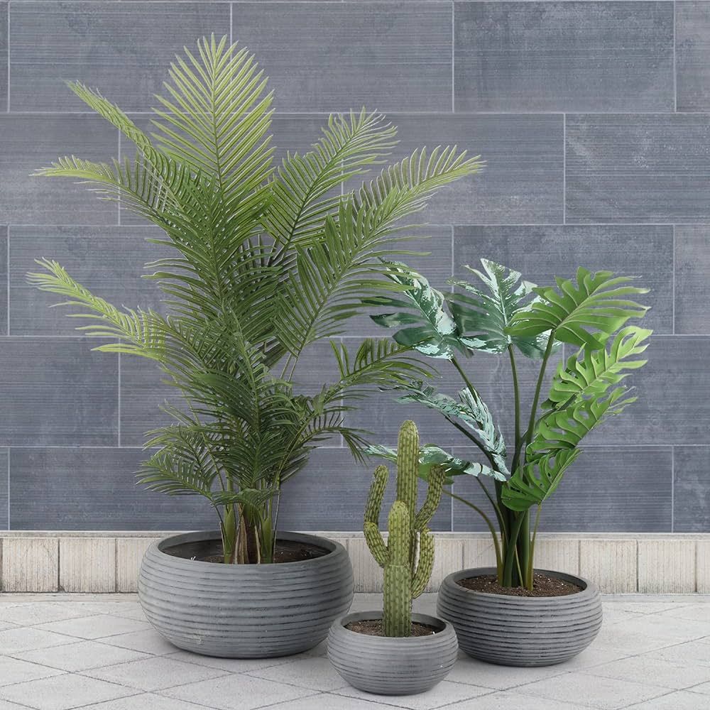 Aoodor Outdoor 21.7'', 16.5'' and 12.2'' D Round Plant Modern Pots with Drain Hole, Set of 3, Gra... | Amazon (US)