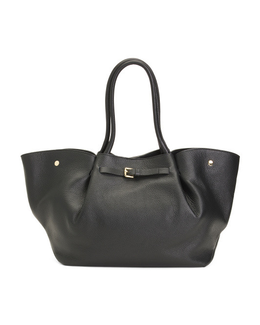 Made In Italy Leather Tote With Wing Detail And Tab Closure | TJ Maxx