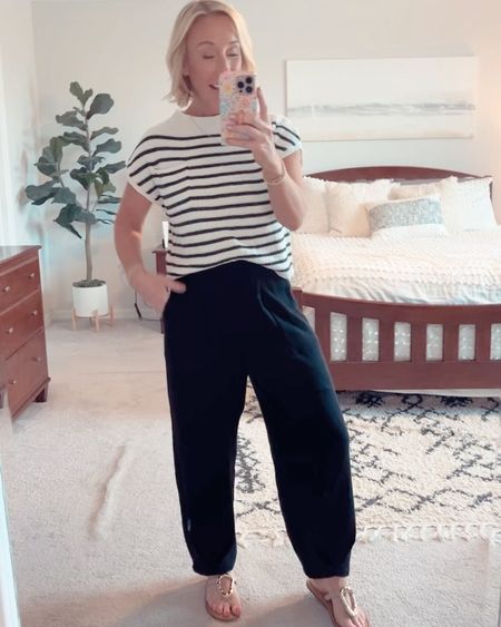 This set is BACK IN STOCK! This two piece set has been out of stock for over a year! I love the black pants and the striped top (this is the only set I’ve seen in this style with a striped top!) Set fits tts  

#LTKFindsUnder50 #LTKSeasonal #LTKVideo