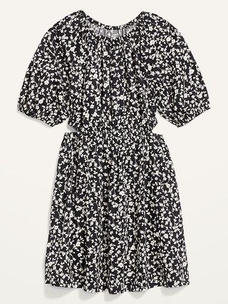 Waist-Defined Puff-Sleeve Cotton-Poplin Side-Cutout Mini Dress for Women | Old Navy (US)