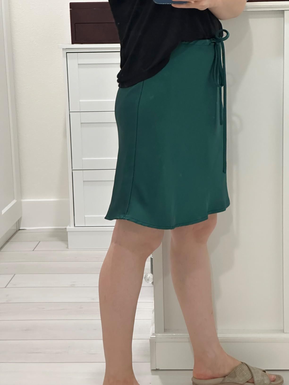 Women's Drawstring Satin Mini Skirt High Waisted Elegant Casual A-Line Flared Silk Short Skirts f... | Amazon (US)