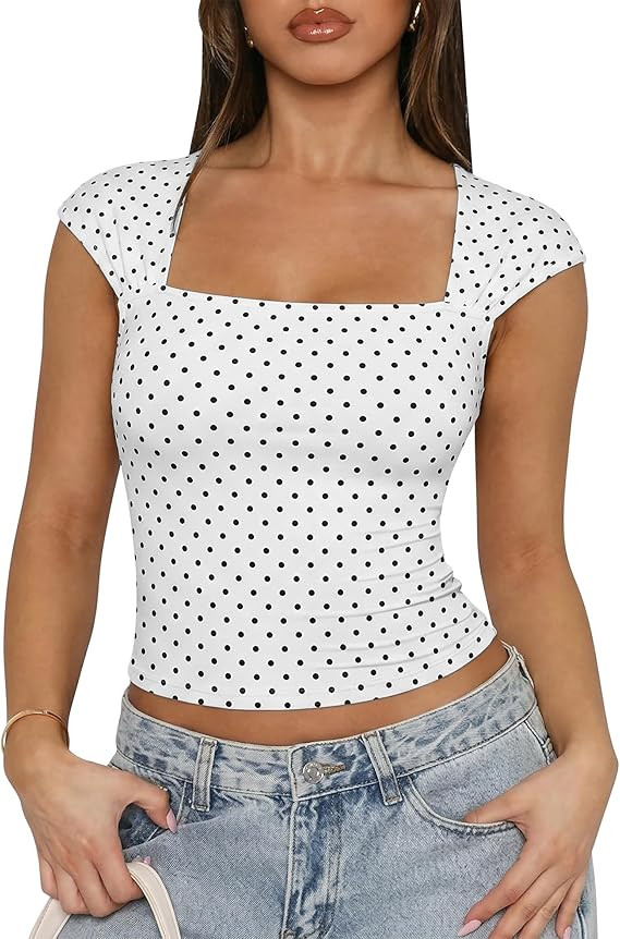 BISUAL Women's Square Neck Polka Dot Crop Tank Top Sleeveless Shirt Summer Casual Going Out Outfi... | Amazon (US)