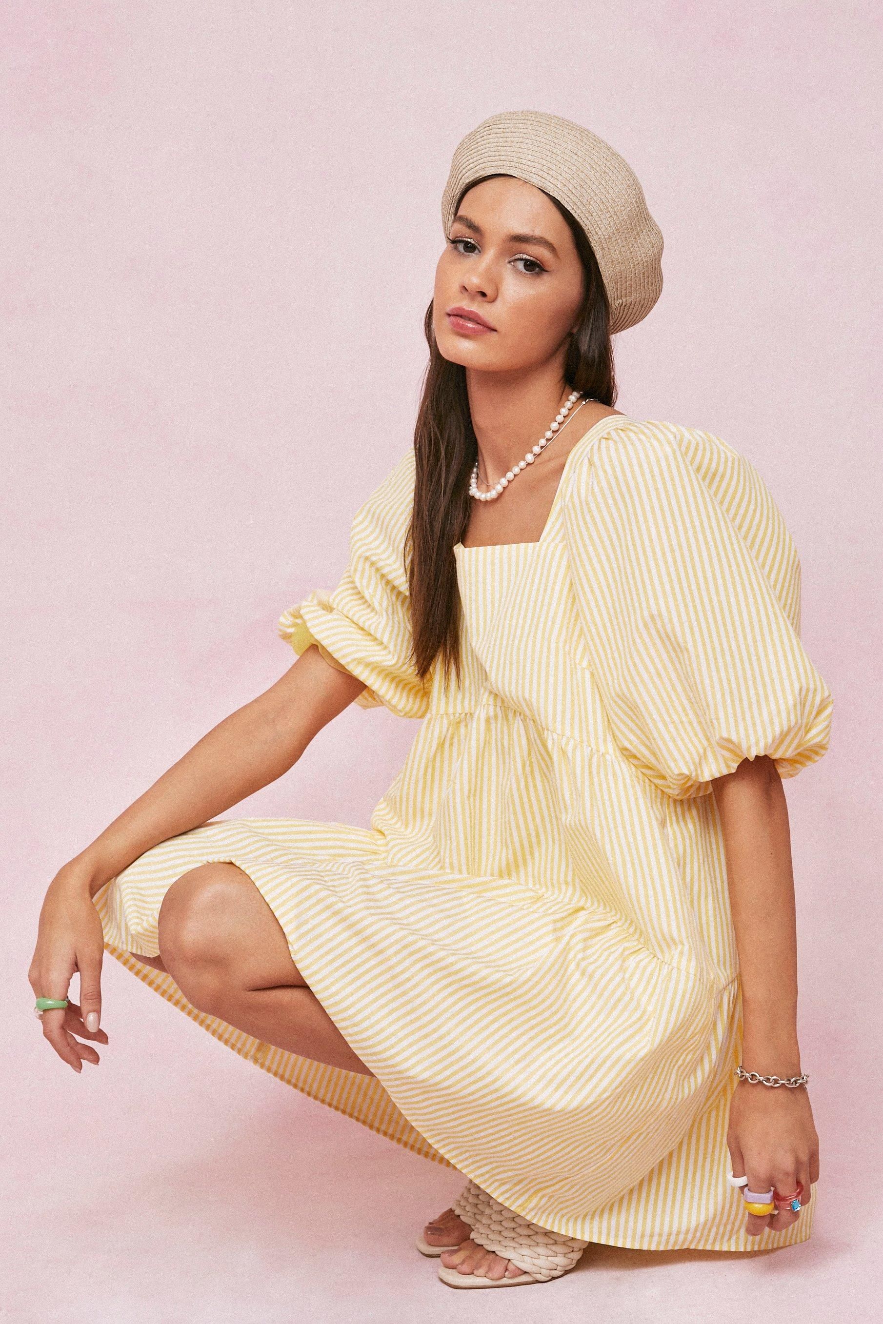 Striped Puff Sleeve Oversized Mini Dress | Nasty Gal (US)