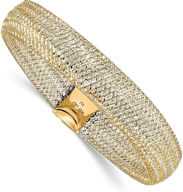Diamond2Deal 14K Two-tone Polished Mesh Stretch Bracelet | Amazon (US)