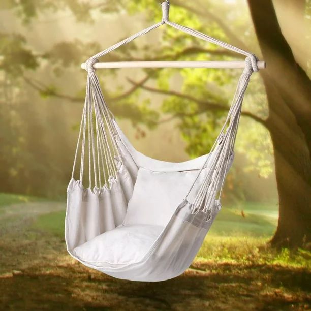 Ktaxon Chair Hanging Rope Swing Hammock Outdoor Porch Patio Yard Seat with Two Pillows | Walmart (US)