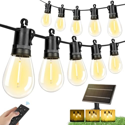 Brightever Solar String Lights Outdoor Waterproof, 100FT Solar Powered Patio Lights with Remote&USB Port, 3 Lighting Modes Hanging Light for Outside with 30+2 Shatterproof LED Bulbs, 2700K Warm White | Amazon (US)