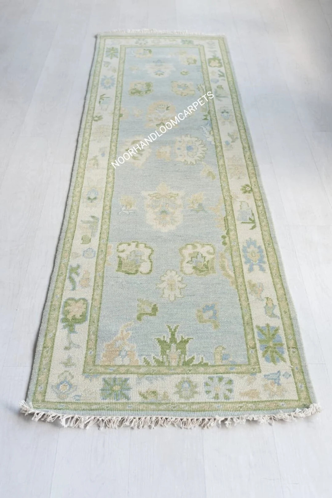 Handmade Wool Oushak Runner Rug 3x9 | Blue & Green Living Room Rug | Turkish Knott Vintage Rug 6x... | Etsy (US)