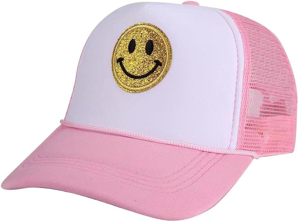 Lin Su Fashion Smiley Face Sequins Printing Neon High Crown Foam Mesh Back Trucker Hat-for Men an... | Amazon (US)