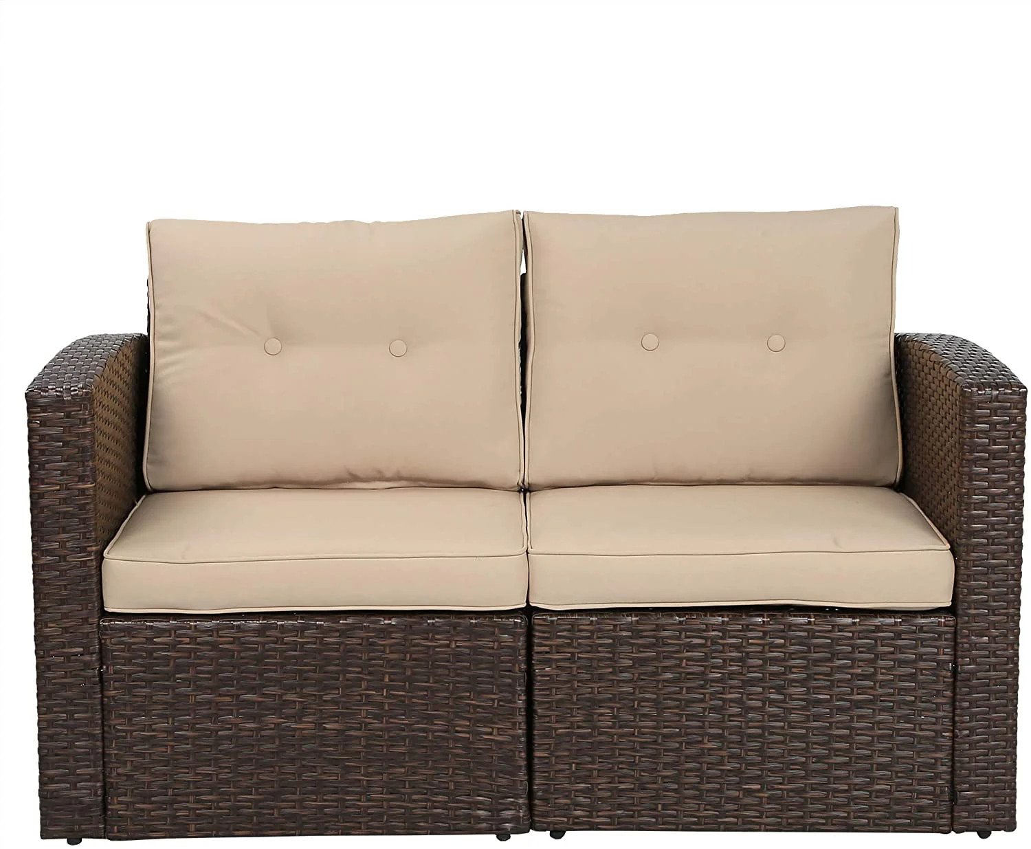 Cozyhom Patio Loveseat, 2 Piece Wicker Rattan Outdoor Sectional Sofa Set, Brown/Beige - Walmart.c... | Walmart (US)