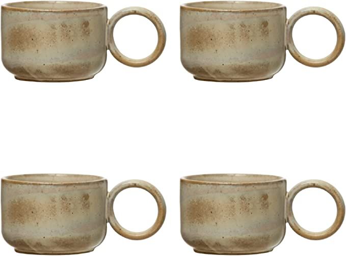 Creative Co-Op Stoneware, Reactive Glaze, Set of 4 Mug Set, 5" L x 4" W x 2" H, Greige, 4 Count | Amazon (US)
