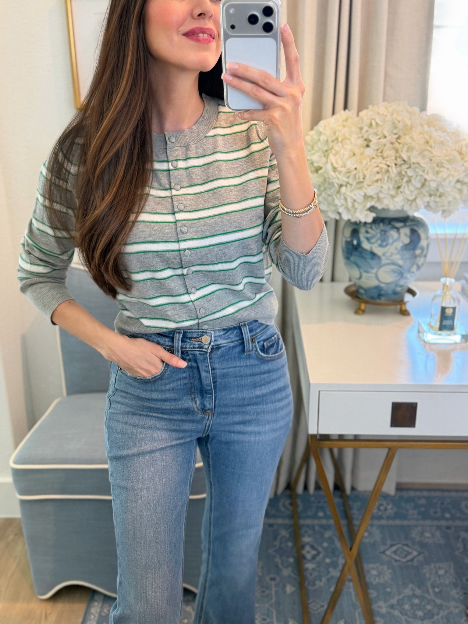Kelly green stripe cardigan 💚 casual fall outfit ootd

#LTKootd #LTKgrwm #LTKdayinmylife