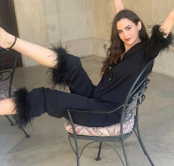 Black Ostrich Feather Pajama Set. Perfect for Valentines Day - Etsy | Etsy (US)